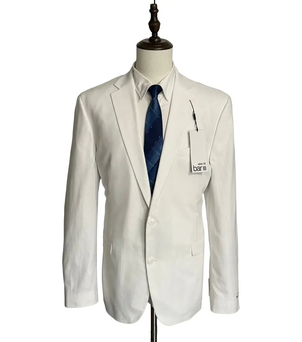 Bar III Men's 46 Long Suit Jacket Slim Fit Linen Cotton Blend White NEW